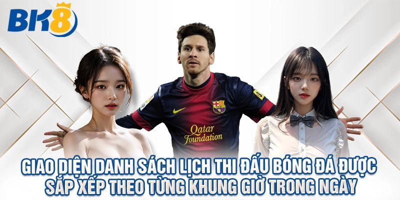 Giao diện danh sách lịch thi đấu bóng đá được sắp xếp theo từng khung giờ trong ngày