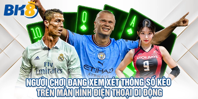 Người chơi đang xem xét thông số kèo trên màn hình điện thoại di động